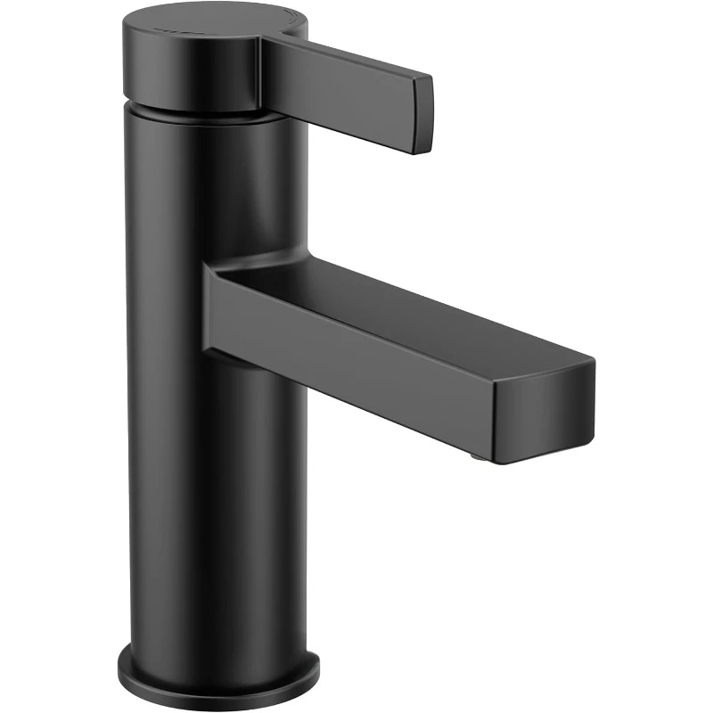 Beric Matte Black Modern One-Handle Single Faucet with Drain Assembly and Optional Deckplate for Your Bath Sink, 84774BL