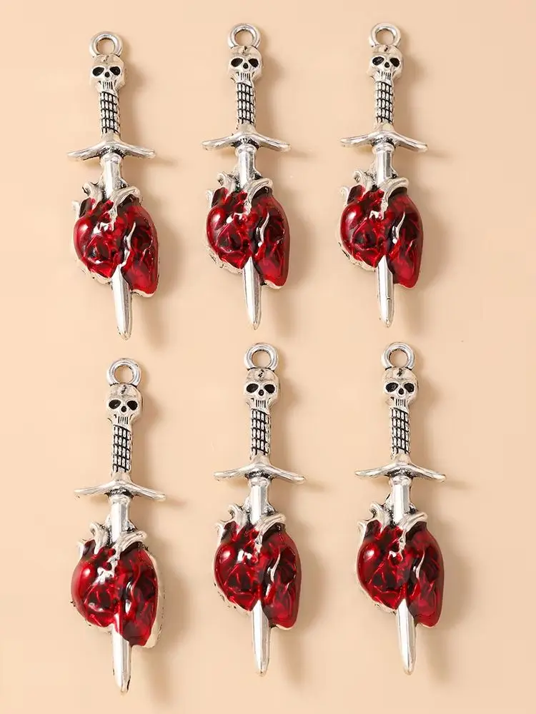 Leslie 10 Stück 13*49mm Modische Rote Heiliges Herz Schwert Anhänger Gotische Anhänger für die Herstellung von Handgemachtem DIY Schmuck Zubehör – Detail 1