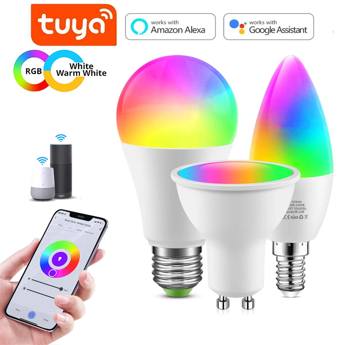 

Tuya Smart Life APP Control WIFI Smart LED Light Bulb Voice Control AC220V E27 E14 GU10 LED Bulbs work with Alexa Google Home