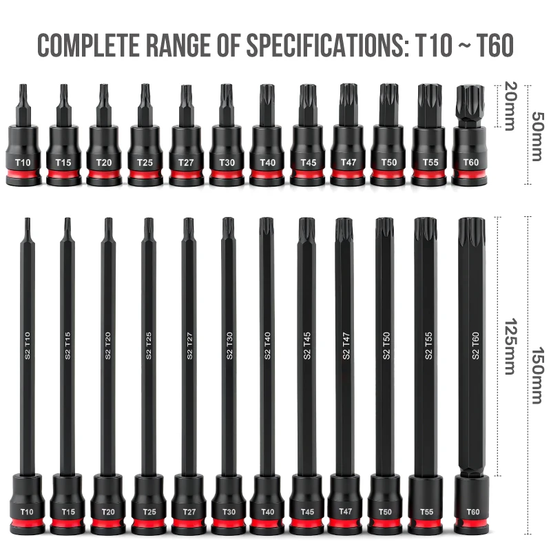 ハイスペック24ピース T10-T60 インパクトソケットセット レンチソケット トルクスビットセット S2ビット & CR-Vソケット ハンドツール ロングソケット カラフルリング