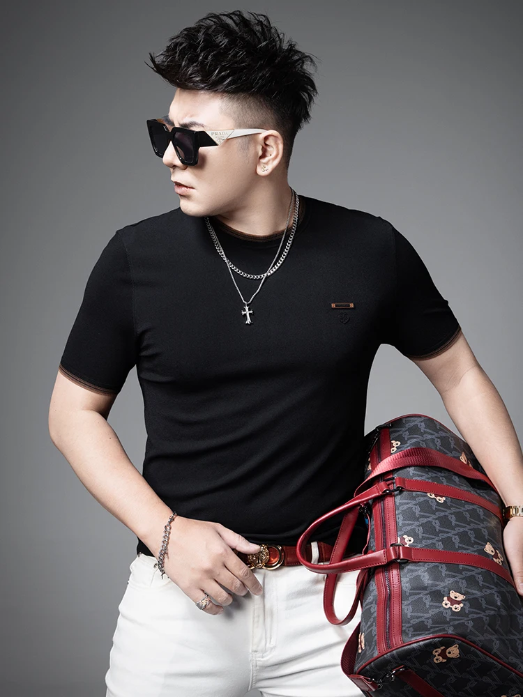 

Мужская футболка Slim Fit с круглым вырезом и коротким рукавом, летняя, новая трендовая модель, легкая, простая, базовая, в европейском стиле, повседневная.