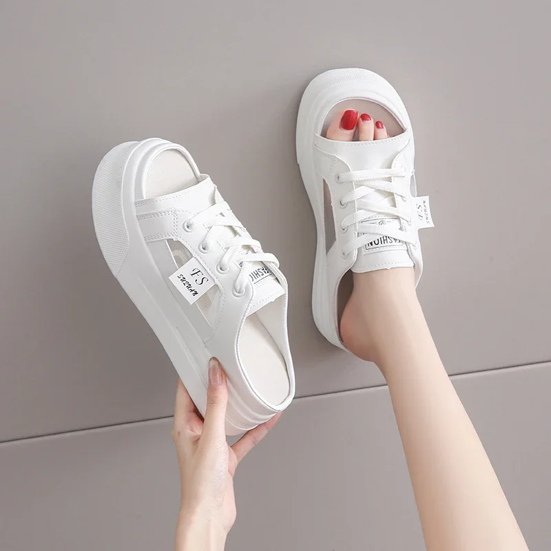 2024 Summer New One Step Sandals Women\'s Outwear Trendy and Fashionable Thick Sole Retro Casual Beach Shoes