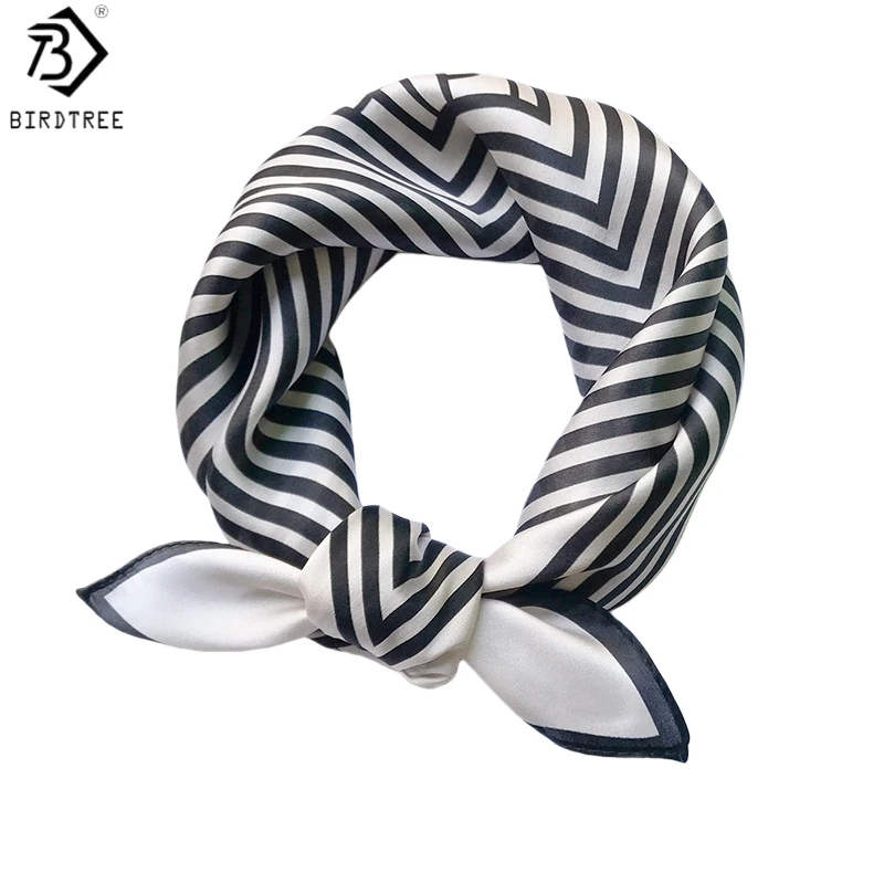 

Шелковый платок BirdTree, 100% натуральный шелк, с полосатым принтом, элегантный, мягкий, повседневный, шикарный, подарок для мамы, новинка весны 2026, шаль A61803JF