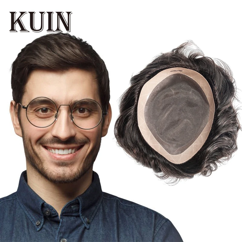 Male Hair Prosthesis Fine Mono Toupee Man Wig Human Hair Capillary 100% Natural Wig Mens Hair Replacement System Unit Wig Man