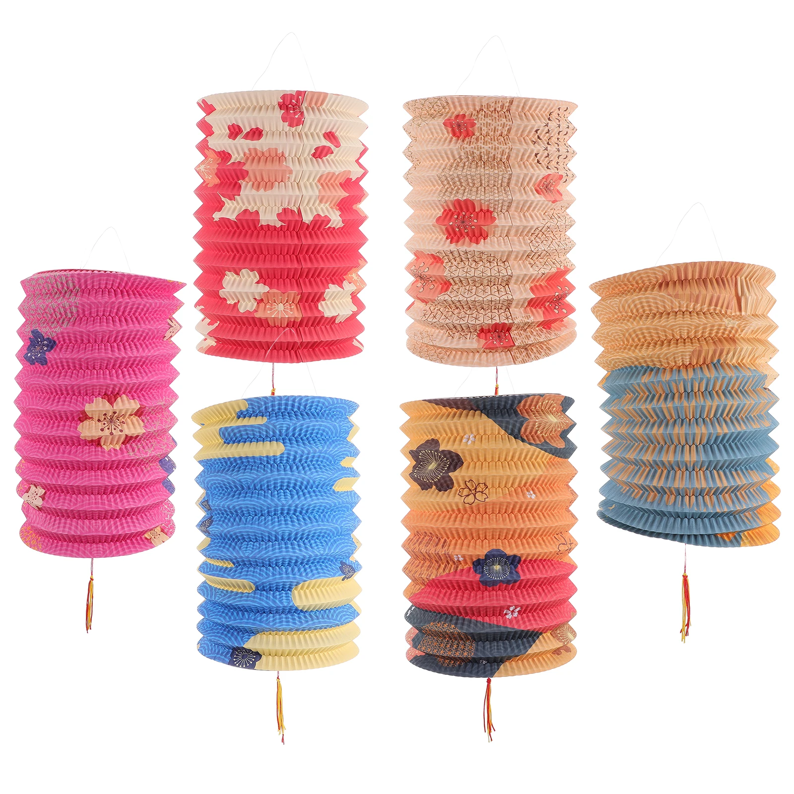 

12pcs Traditional Paper Lanterns Foldable Bright Colors Party Decoration Chinese New Year Mid Autumn Festival Indoor Lighting