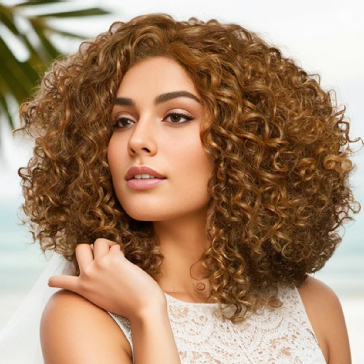 

GNIMEGIL Синтетический афро-кудрявый вьющийся парик для чернокожих женщин Блондинка Выделенные парики Короткий боб Коричневый парик Пушистые кудри Африканский парик Ежедневно