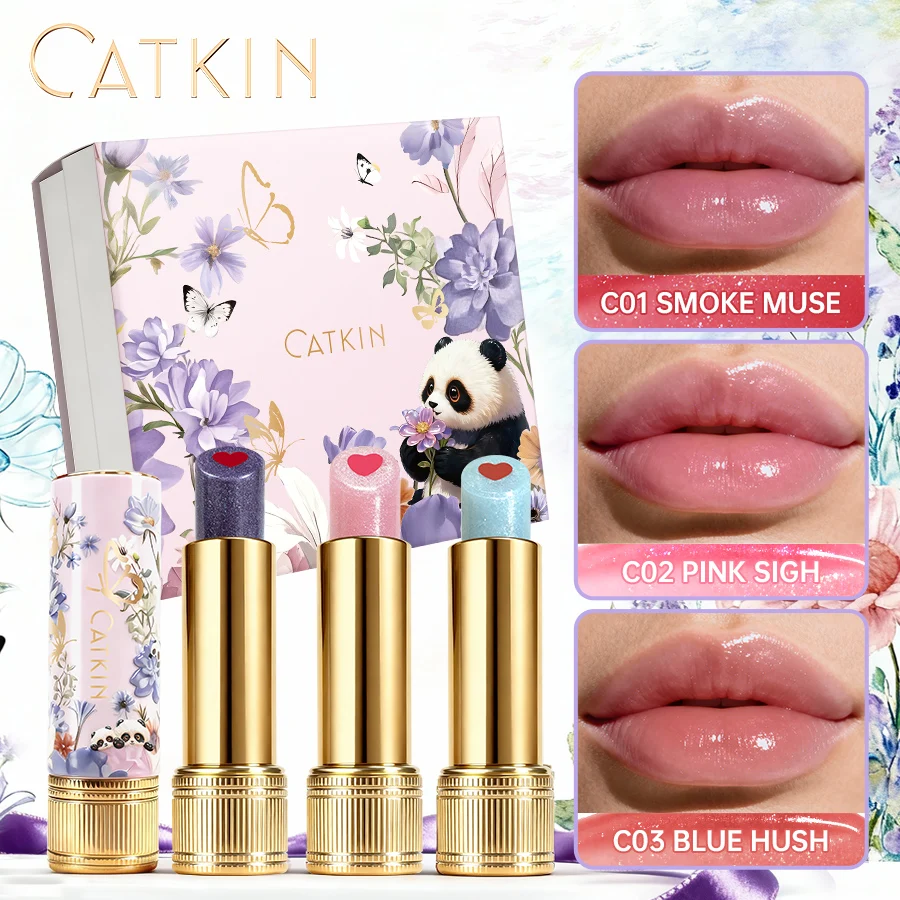 CATKIN Whiffle Dance Tinted Lip Balm 3 PCS Solid Lip Gloss Moisturizing Watery Colored Jelly Love Long-lasting