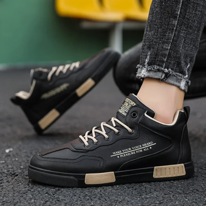 Men Casual Shoes Breathable Black High Top Sneakers Fashion Driving Walking Tennis Shoes for Male Skate Flats Vulcanized Shoes