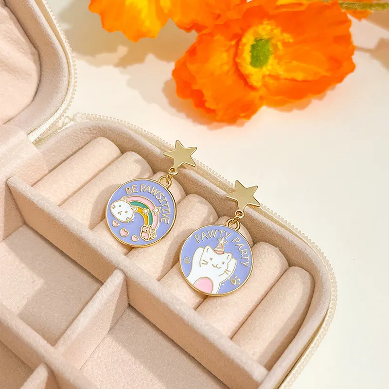 Fashion Kawaii Kitty Bunny Panda Pendant Earrings Cute Cartoon Animal Enamel Stud Ear Jewelry Birthday Gifts For Women Girls