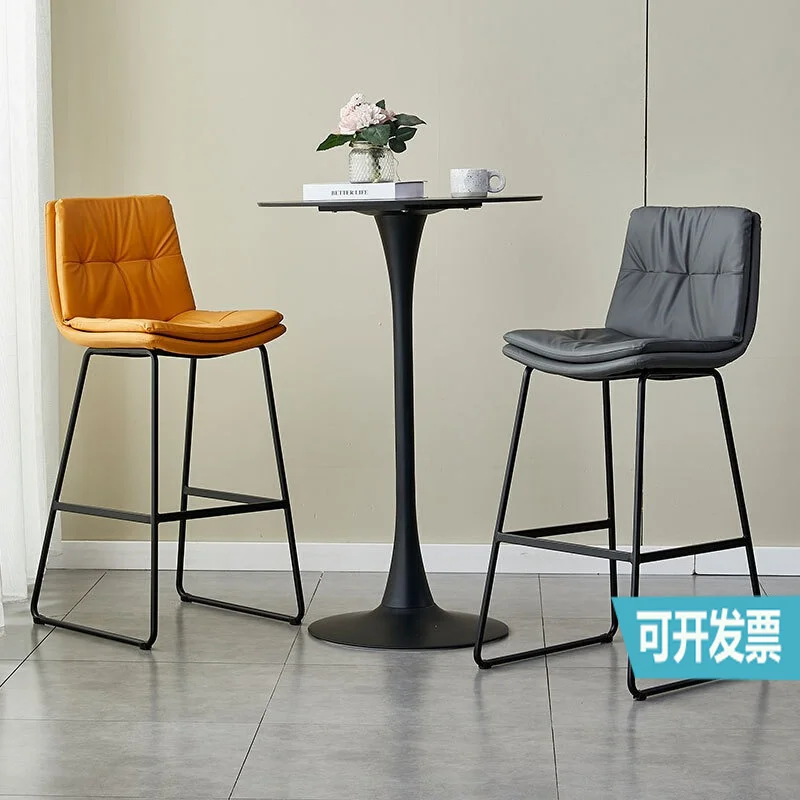 Nordic backrest leather bar chair home light luxury iron internet celebrity high stool ins modern simple bar chair cafe