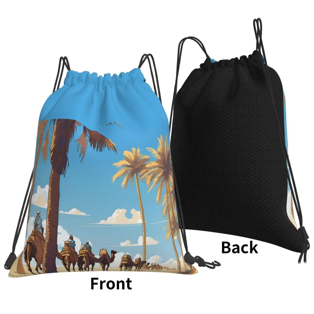 Caravan Under The Blue Sky Backpacks Portable Drawstring Bags Storage Bag Book Bags for Travel School