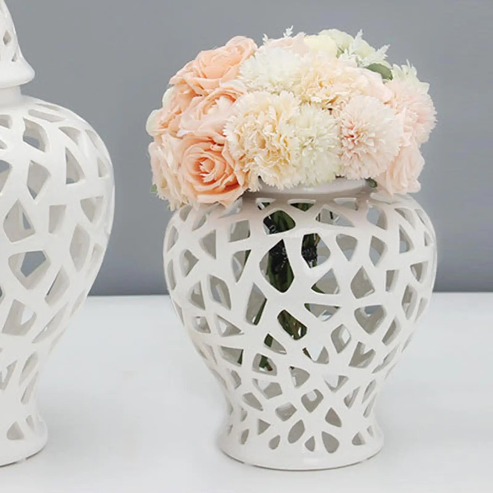 

White Ginger Jar Centerpiece Ceramic Vase Decorative Porcelain Jar for Home
