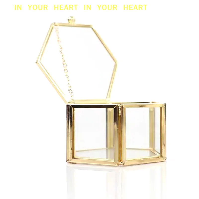 【X】High-end Hexagonal Ring Box Gold And Jewelry Accessory Box Golden Glass Luxurious And Retro Jewelry Storage Box