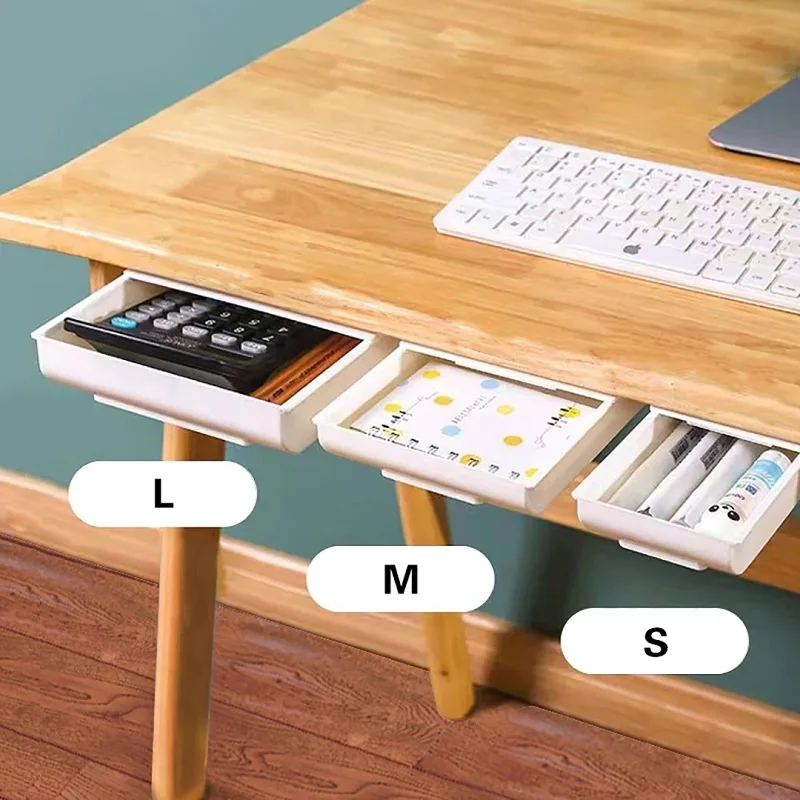 

Self Stick Pencil Tray Under Desk Drawer Storage Box Hidden Stationery Organizer Stand Storage Organizer