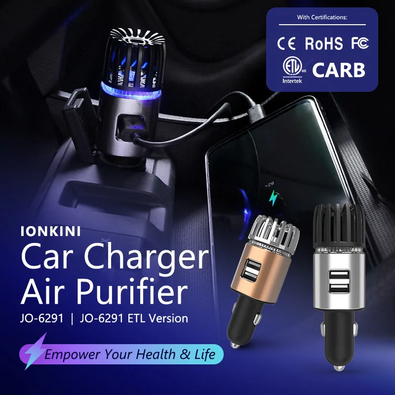 

Car air purifier 5.6 million Ionizer Powerful Car Air Freshener,Purifier Oxygen Bar 12V 2.1A Dual USB Charger Car Ionic Ozone