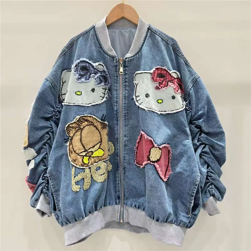 

Новинка 2024 года, джинсовая куртка Sanrio Hello Kitty с героями мультфильмов, женская весенне-осенняя модная куртка Sanrio в стиле аниме, джинсовая куртка, модный подарок