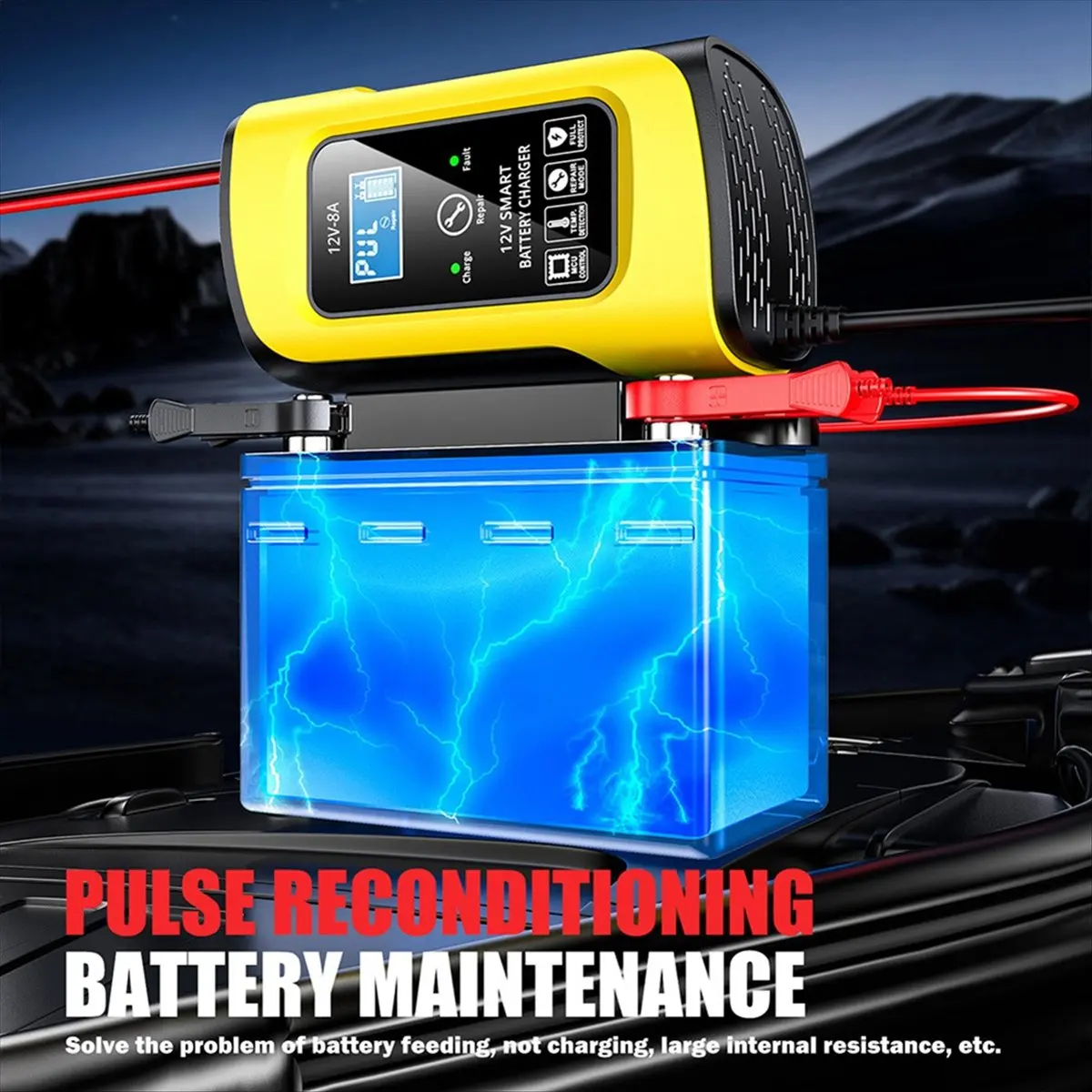 #40B (Yellow&Black)12V 8A Smart Auto Pulse Repair Charger For AGM Gel Car Motorcycle,Electronics Accessories