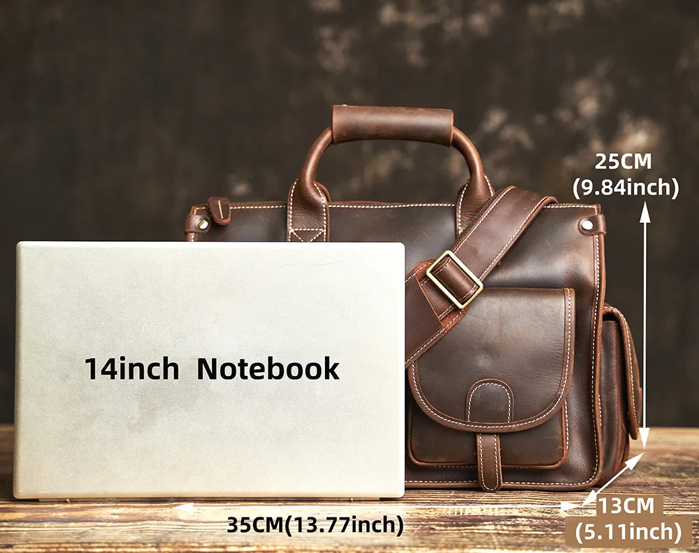 Nupugoo Vintage Echt leder Herren Aktentasche Umhängetasche verrückte Pferd Leder Handtasche mit 16-Zoll-Laptop – Detail 2