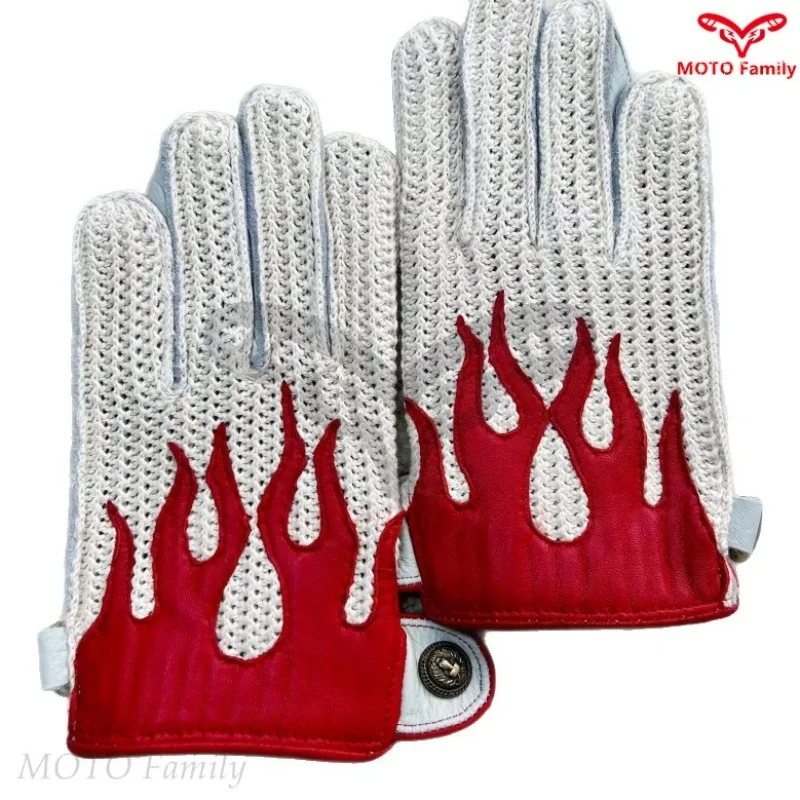 Retro Deerskin Locomotive Flame Gloves Motorcycle Four Seasons Gloves Touch Screen Motorcycle Gloves motorcycle accessories