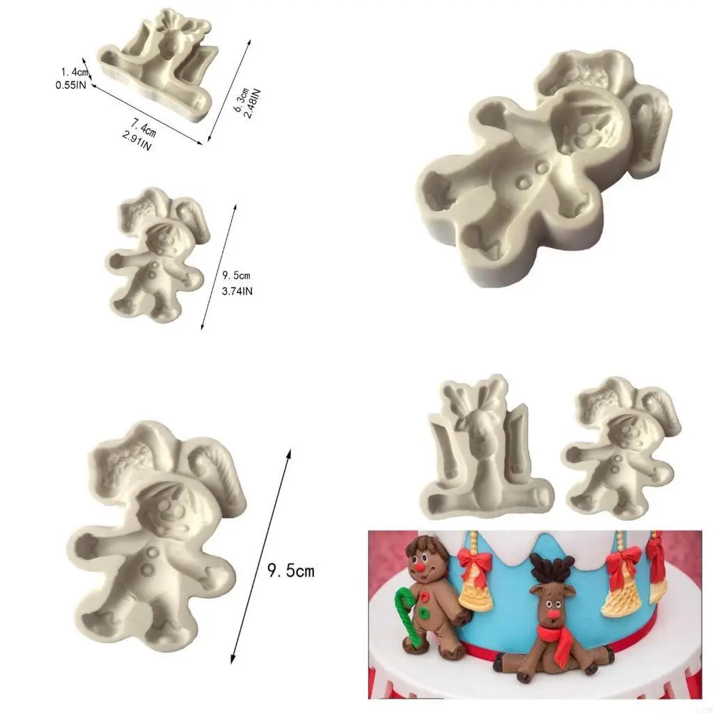 F19B 3D Christmas Deer Gingerbread Man Silicone Mold DIY Cake Fondant Molds Chocolate Candy Dessert Baking Tools