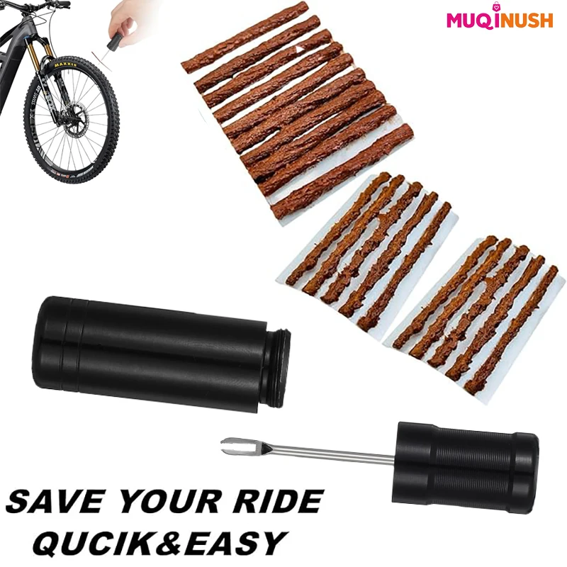 

Tubeless Bicycle Tire Repair Kit Fixed Puncture or Flat Tires for Road Mountain Bikes Including Storage Tank Tools with Plugs