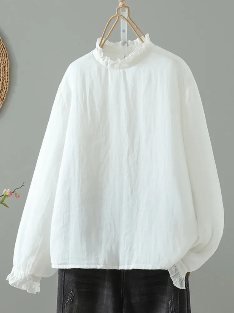 

Художественная однотонная хлопково-льняная куртка, женская зимняя антивозрастная утягивающая внутренняя одежда, хлопковое пальто, теплой топ