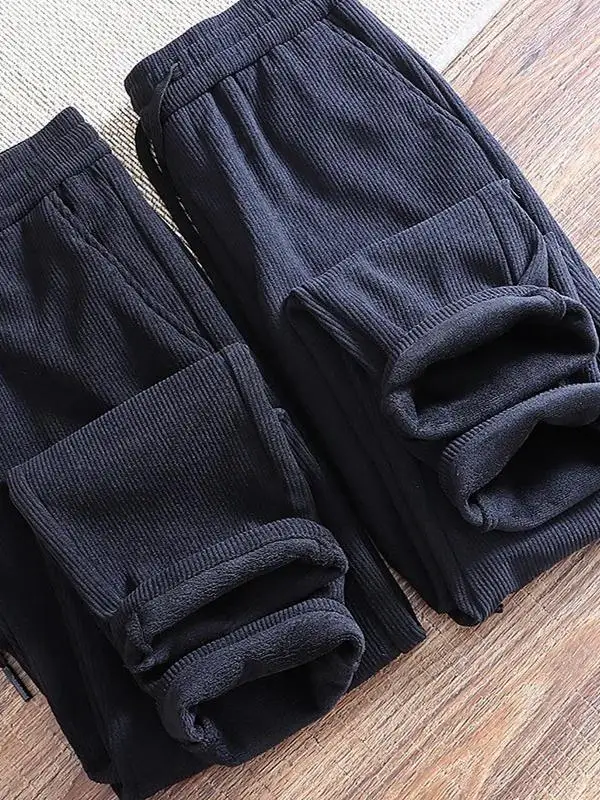

Thiened Fce Autumn Winter Corduroy Slim Straight Japanese Sle Pure Color Casual Pants Men's Youth Wear Resistant