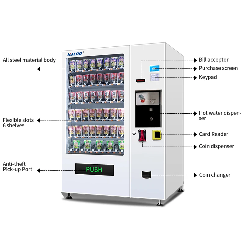 Haloo Vending Machine Supplier Cup Noodle Vending Machine With Hot Water Full 24 Hours Automatical Vending Machine