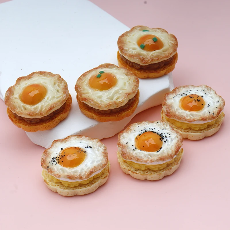 4/40pcs Simulation Decorative Egg Burger Fried Egg Figurine Decoration DIY Restaurant Desktop Decor Craft DIY Accessory