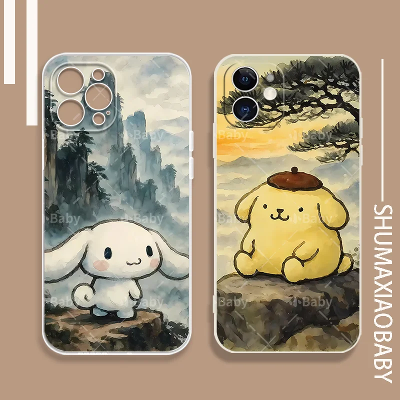 

Sweet Cinnamoroll Anime Kawaii Sanrio Ins Fashion iphone 16 Cover Cute Cartoon PomPomPurin Painting Phone Case Gifts for Girls