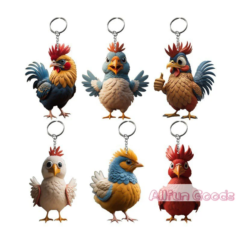 Creative Animal Chicken Rooster Series Pendant Acrylic Keychain For Christmas Tree Decoration Car Key Ring Cock Key Holder