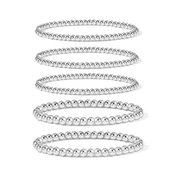 Badu Punk Silver Color Beaded Bracelets for Women Men Stacking Round Ball Beads Elastic Bracelets Cool Girl Fashion Jewelry Gift