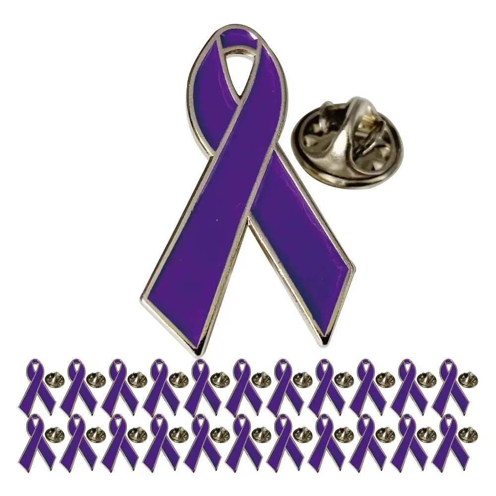 5/10/50/100Pcs Purple Ribbon Lapel Pin Domestic Violence Awareness Brooch Alzheimers Epilepsy Lupus Cancer Awareness Pins