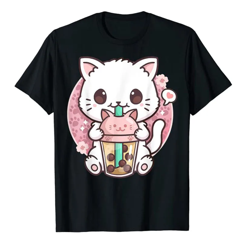 

Cat Boba Tea Bubble Tea Anime Kawaii Neko Gift Girls Teens T-Shirt Kitty Lover Cartoon Tee Top Japanese Style Aesthetic Clothing