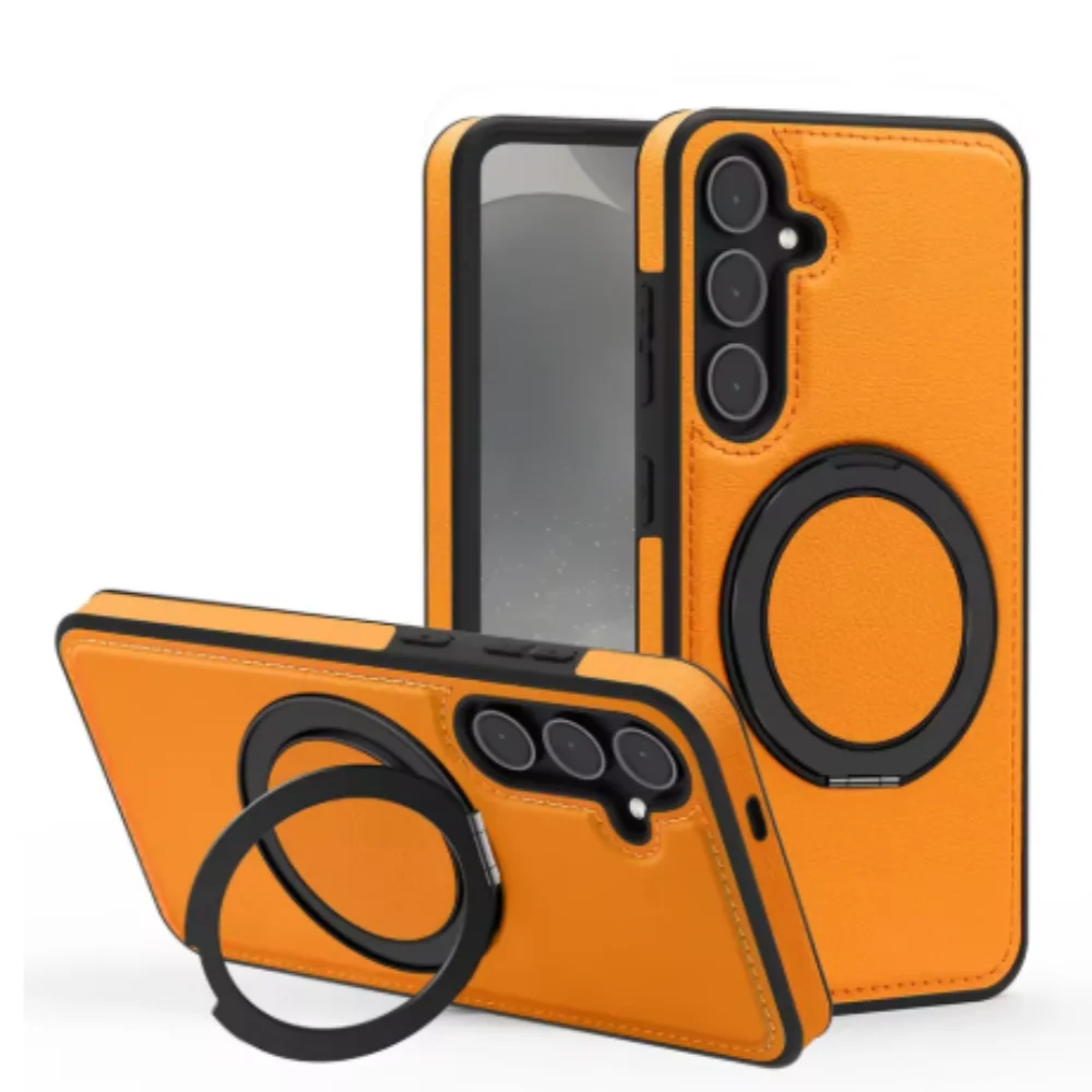 Luxuriöses Leder-Muster Magnetisches Standcase für Samsung S25 S26 S24 S23 Ultra Plus S25 FE für MagSafe Stoßfeste Schutzhülle