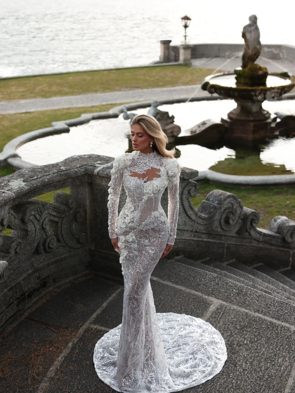 Sexy Sheer Wedding Dress 2026 Romantic Long Sleeve Bridal Gown Elegant 3D Floral Floor Length Bridal Dress свадебное платье
