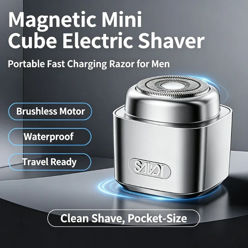 男性用マグネティックミニキューブ電気シェーバー-多機能ポータブル急速充電ブラシレスモーター-防水トラベルシェーバー