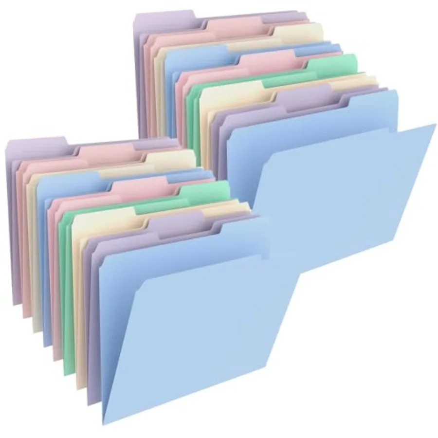 

100 шт. папок из манильской бумаги 8,5 x 11 дюймов с вырезанным язычком 1/3, цветные папки для документов формата Letter, пластиковые папки, эстетичные, для школы и бизнеса