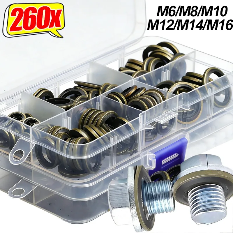 Metal O Ring Fasteners Gaskets Set Assortment Rubber Flat Washers Oil Drain Gaskets Replaceable Washer Seal Ring Hardware Kits