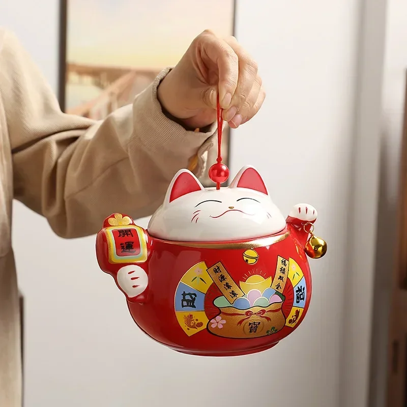 Creativity, Cartoon, Fortune Cat, Tea Jar, Ceramic Sealed Jar, Tea Storage, Empty Jar, Household Coffee Storage, Tea Accessories