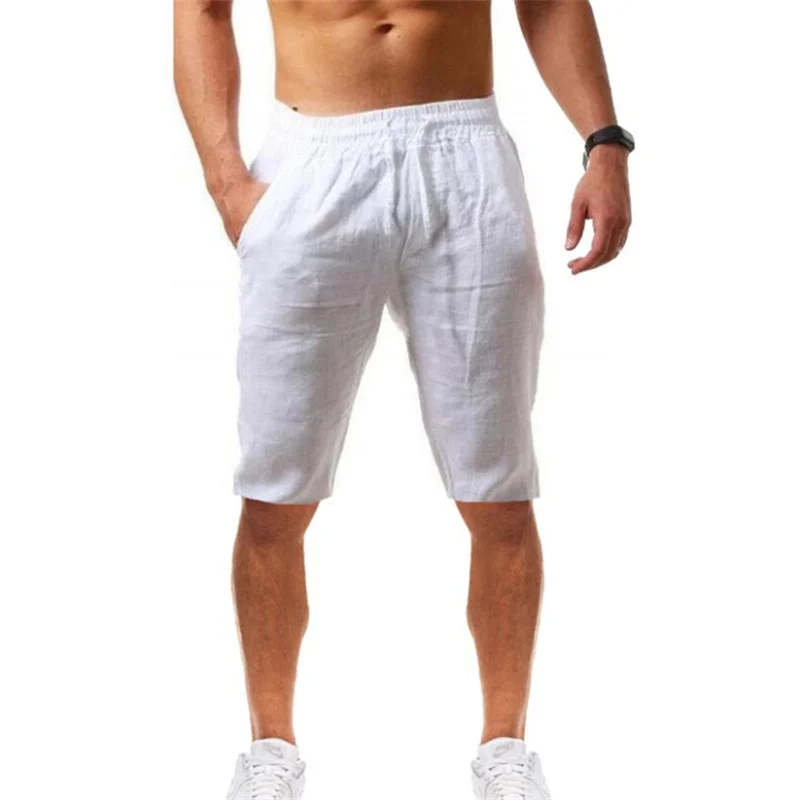 Oversized Casual Soild Shorts Men Summer Cotton Linen Shorts Man Breathable Sport Beach Shorts Gym Basketball Shorts Men Clothes