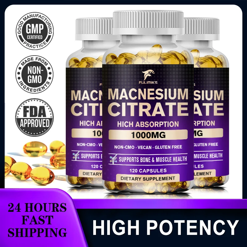 Magnesium Citrate 1000 Mg, 120 Capsules - Easily Absorbed, Purified Trace Mineral - Muscle, Nerve and Energy Support