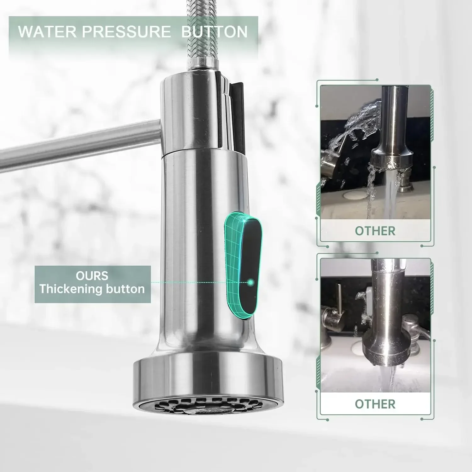 Kitchen FaucetsBrushed Nickel Kitchen Faucet with Pull Down Sprayer,Industrial Spring Single Handle Stainless Steel Kitchen Sink