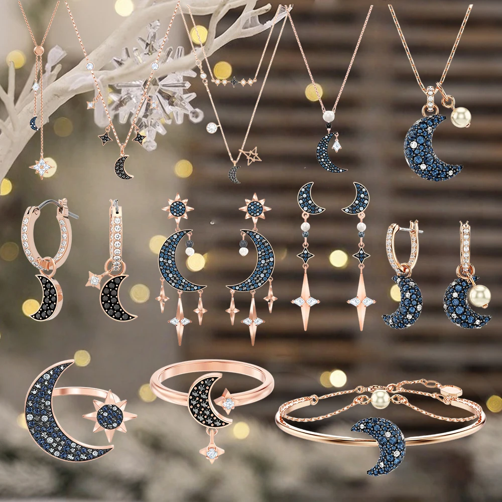 

2025 New Christmas Decorations Christmas Angel Necklace Pendant SW Moon Set Necklace Bracelet Ring Earring Style