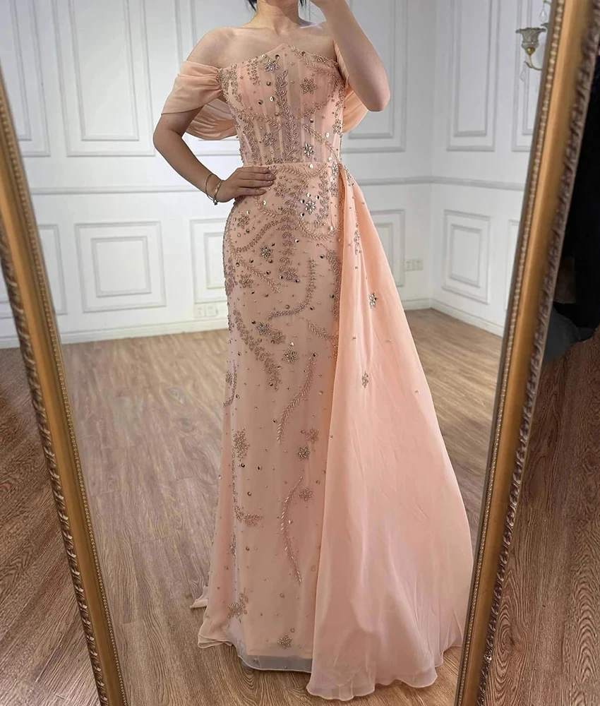 

MCDV Изысканное шифоновое платье русалки с открытыми плечами, расшитое блестками и кристаллами, бисером, вечернее платье высокого качества, платья знаменитостей