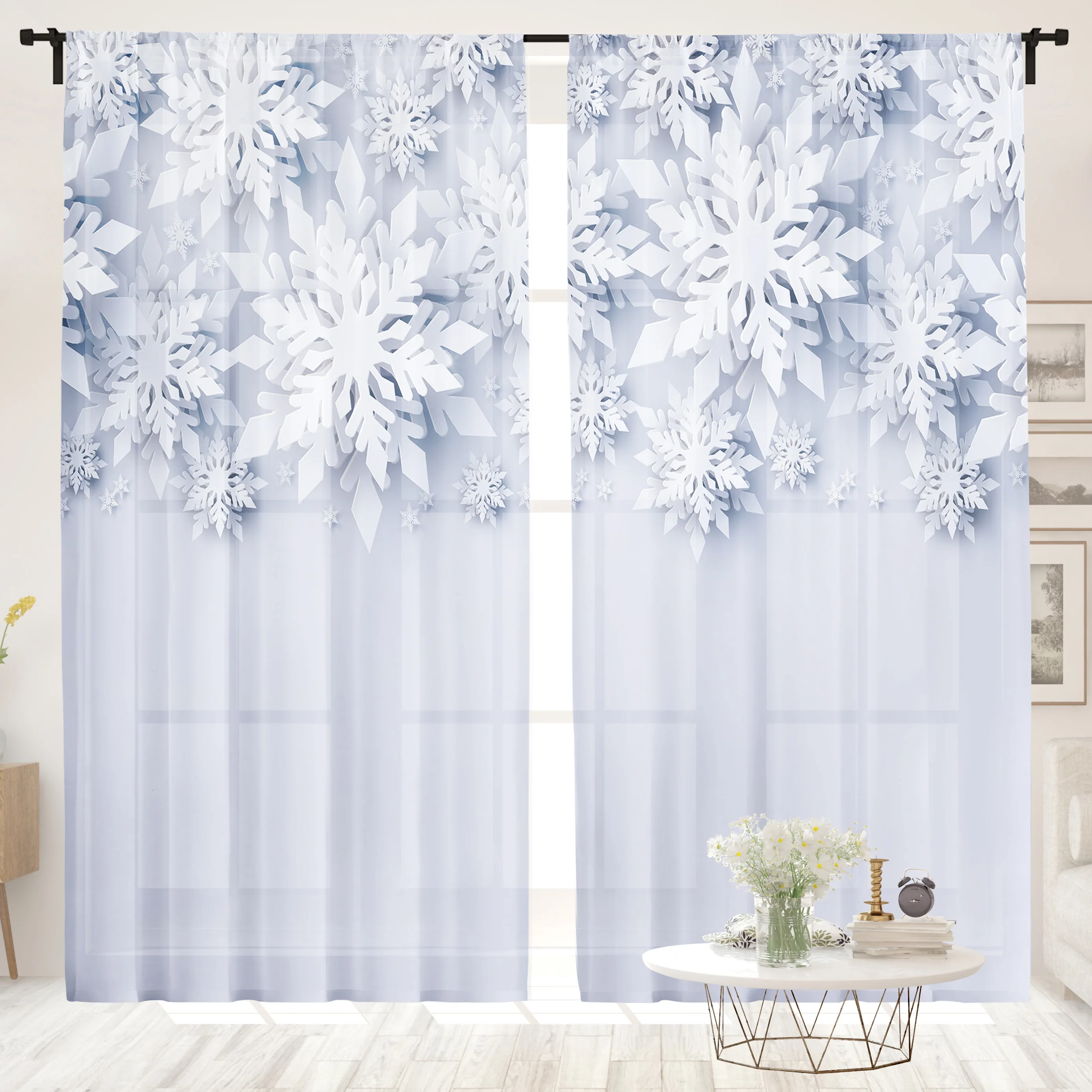 2 pieces, Christmas 3d Paper Cuttings snowflake curtains -30% shading - suitable for living room, bedroom, kitchen, home decorat