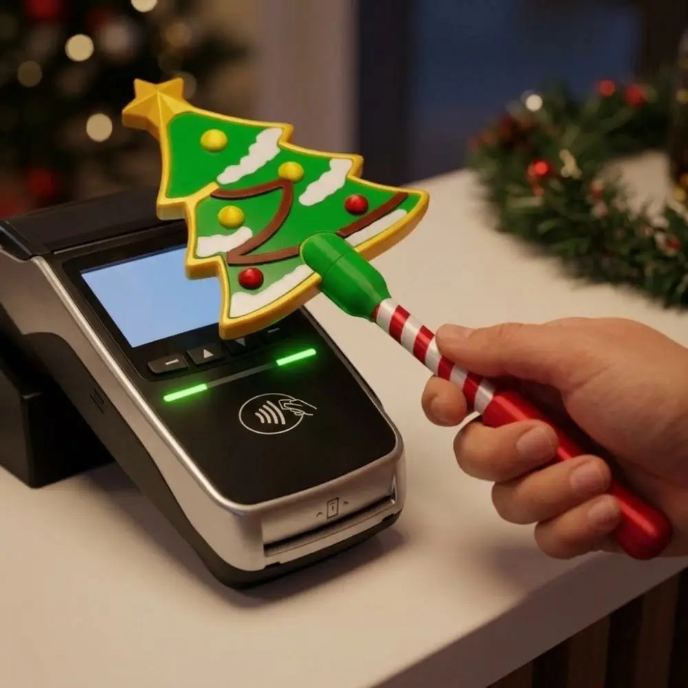 Non-Contact Christmas Payment Magic Wand 3D Printed Handheld Xmas Credit Card Holder Tree Shaped Star Topper Tap-to-Pay Wand