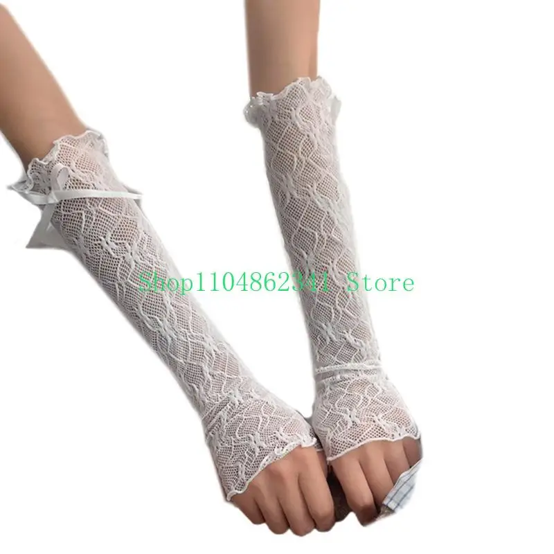 

652F Arm Sleeves for Women Lace Arm Cover 12inch Long Sunscreen Fingerless Gloves