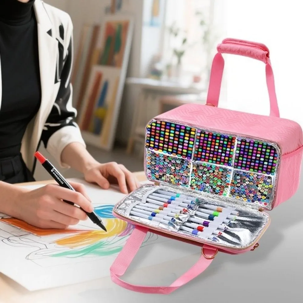 Portable Large Capacity Markers Storage Bag Waterproof with Divider Watercolor Pen Stationery Bag Zipper Stationery Bag School