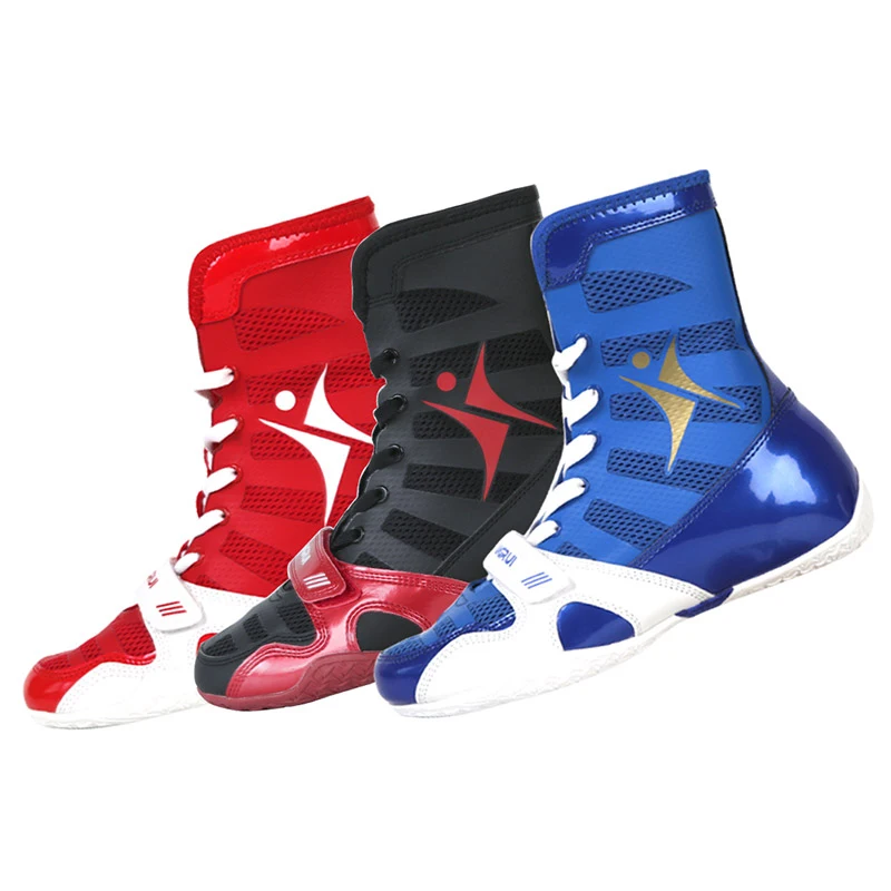 

Professional Sports Boxing Shoes Men's Women's High Top Professional Wrestling Shoes Blue Red Comfortable Wearable Sneakers